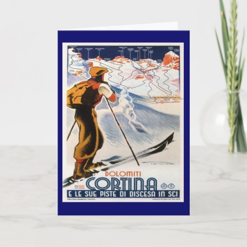 Vintage Ski Poster Italy Dolomites Cortina Holiday Card