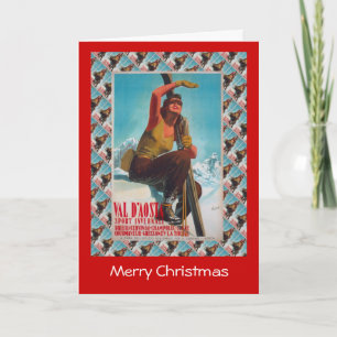 Vintage Ski Poster,  Italy, Val d'Aosta Holiday Card