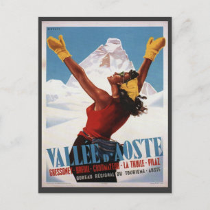 Vintage Ski Poster, Italy, Val d'Aosta Postcard