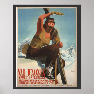Vintage Ski Poster, Italy, Val d'Aosta Poster
