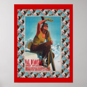 Vintage Ski Poster  Italy  Val D'aosta Poster by windsorprints at Zazzle