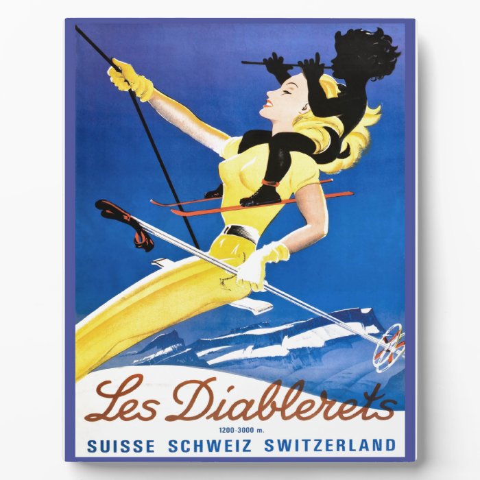 Vintage Ski poster, Les Diablerets, Switzerland Photo Plaque