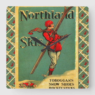 Vintage Ski Poster, Northland Skis Square Wall Clock