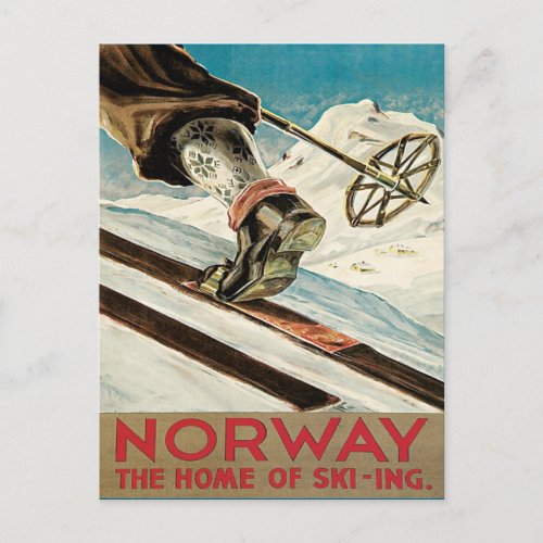 Vintage Ski Poster Norway Postcard