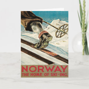Vintage Ski poster, Norway, the home of skiing Holiday Card