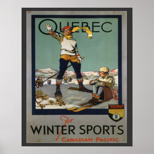 Vintage Ski Poster  Quebec for winter sports Poster