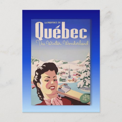 Vintage Ski Poster  Quebec Postcard