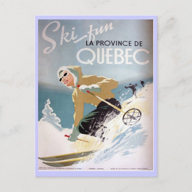 Vintage Ski Poster,  Quebec Postcard (Front)