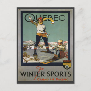 Vintage Ski Poster, Quebec Postcard