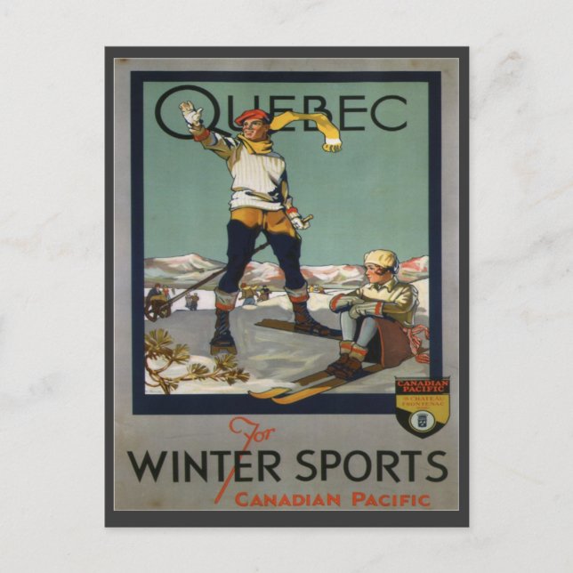 Vintage Ski Poster,  Quebec Postcard (Front)