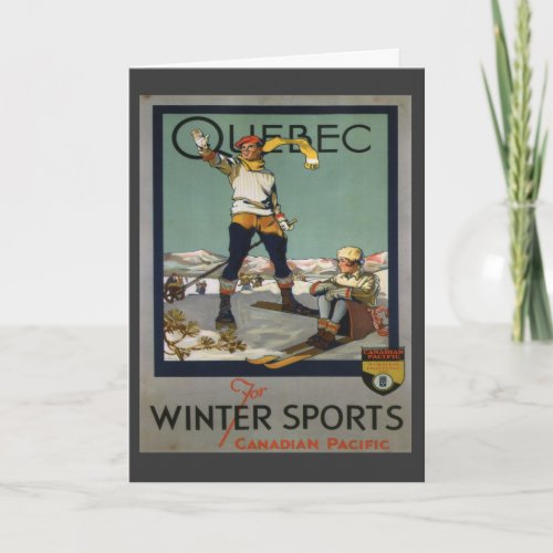 Vintage Ski poster  Quebec winter wonderland Holiday Card