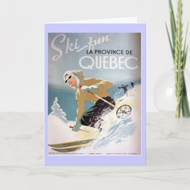 Vintage Ski poster, Quebec, winter wonderland Holiday Card (Front)