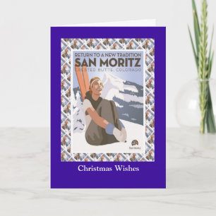 Vintage Ski Poster, San Moritz, Crested Butte, Holiday Card