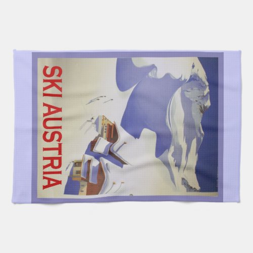 Vintage Ski Poster Ski Austria Kitchen Towel