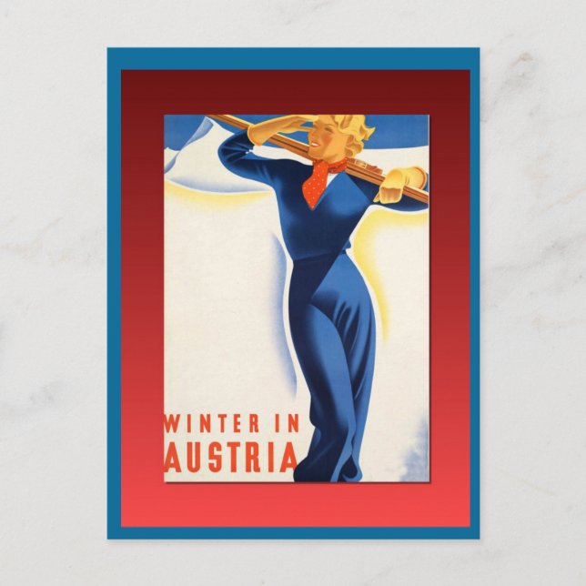 Vintage Ski Poster,  Ski Austria Postcard (Front)
