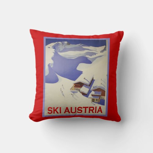 Vintage Ski Poster Ski Austria Throw Pillow