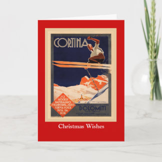 Vintage Ski Poster, Ski Cortina, Italy Holiday Card