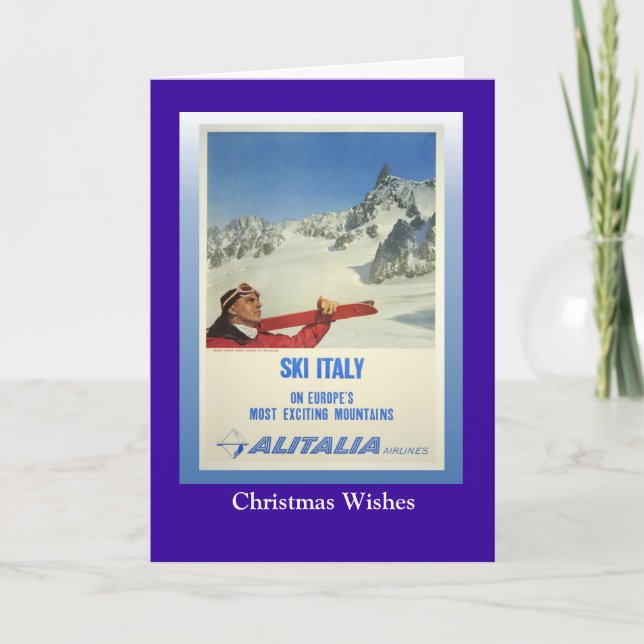 Vintage Ski Poster, Ski Italy, Alitalia Holiday Card (Front)