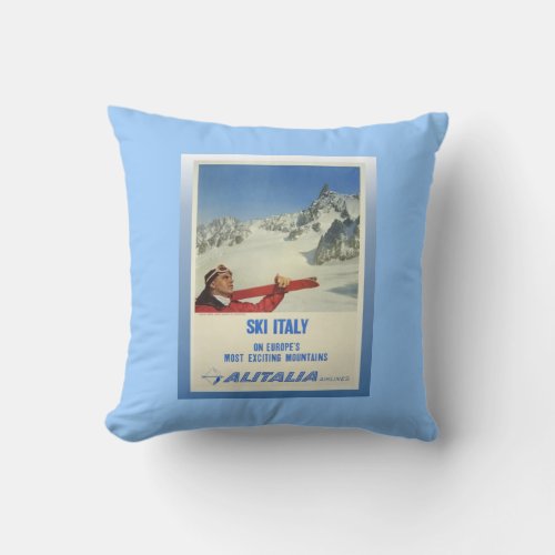 Vintage Ski Poster Ski Italy Alitalia Throw Pillow