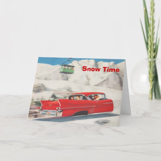 Vintage ski poster, Snow time Holiday Card (Front)