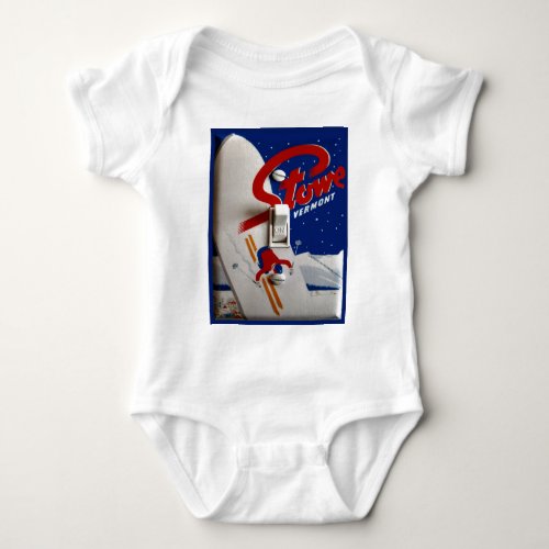 Vintage ski poster   Stowe Vermont Baby Bodysuit