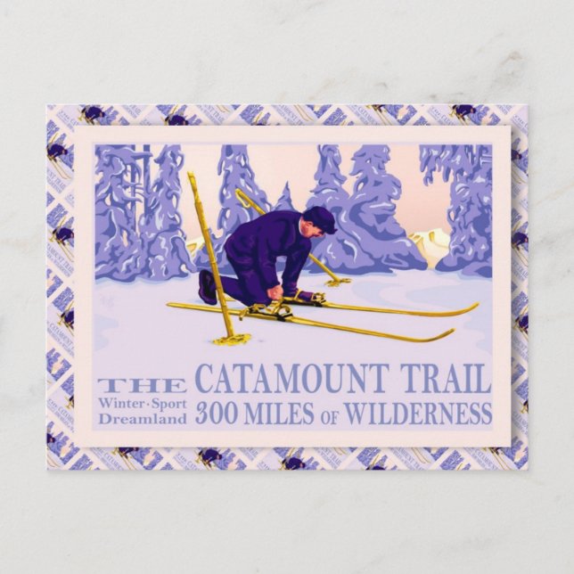 Vintage Ski poster, The Catamount Trail Postcard (Front)