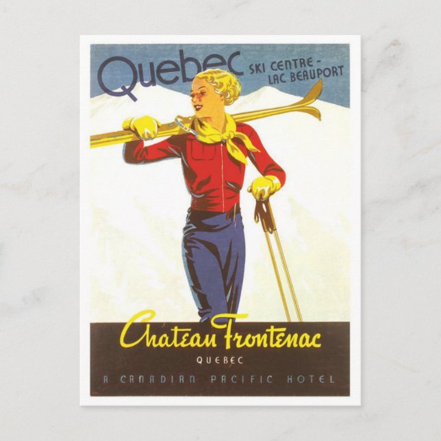 Vintage Ski Quebec Canada Chateau Frontenac Postcard (Front)