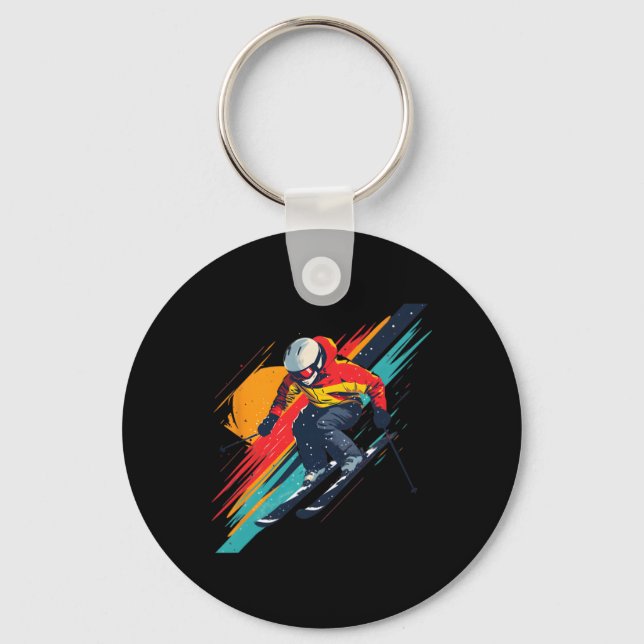 Vintage Ski Racer Design - Retro  Keychain (Front)