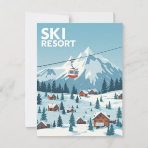 Vintage Ski Resort Travel Poster - Snowy Mountain  Postcard