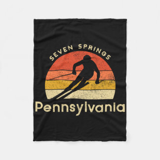 Vintage Ski Seven Springs Pennsylvania Mountain Fleece Blanket