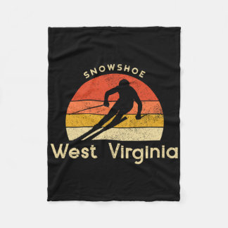Vintage Ski Snowshoe West Virginia Mountain Fleece Blanket