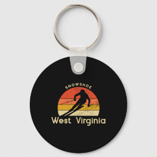 Vintage Ski Snowshoe West Virginia Mountain Keychain