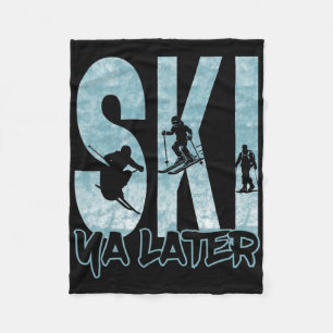 Vintage Ski Ya Later Funny Skier Winter Sports Wom Fleece Blanket