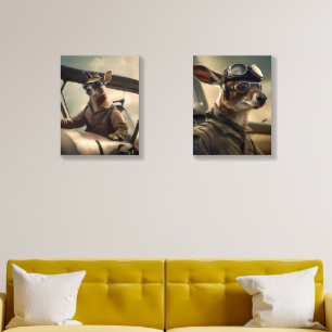 "Vintage Skies: The Kangaroo Pilot in Old Plane Acrylic Photo Tile