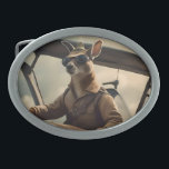 "Vintage Skies: The Kangaroo Pilot in Old Plane Belt Buckle<br><div class="desc">Pictured With His Goggles,  Hat,  And Aviation Outfit Is A Kangaroo Flying A Airplane.</div>