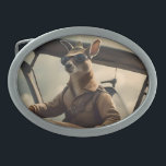 "Vintage Skies: The Kangaroo Pilot in Old Plane Belt Buckle<br><div class="desc">Pictured With His Goggles, Hat, And Aviation Outfit Is A Kangaroo Flying A Airplane.</div>