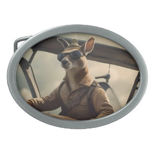 "Vintage Skies: The Kangaroo Pilot in Old Plane Belt Buckle