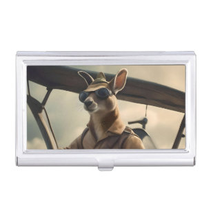 "Vintage Skies: The Kangaroo Pilot in Old Plane Business Card Case