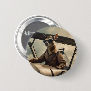 "Vintage Skies: The Kangaroo Pilot in Old Plane Button
