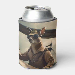 "Vintage Skies: The Kangaroo Pilot in Old Plane Can Cooler
