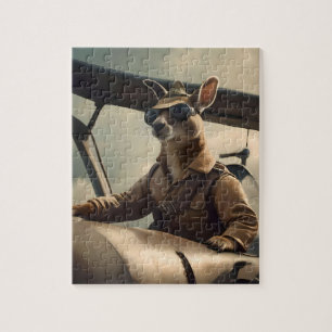 "Vintage Skies: The Kangaroo Pilot in Old Plane Jigsaw Puzzle
