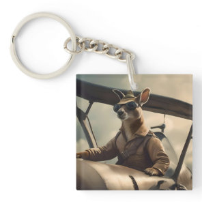 "Vintage Skies: The Kangaroo Pilot in Old Plane Keychain