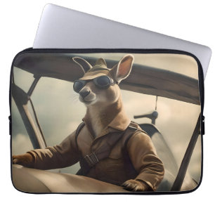 "Vintage Skies: The Kangaroo Pilot in Old Plane Laptop Sleeve