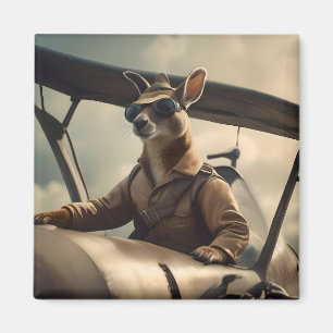 "Vintage Skies: The Kangaroo Pilot in Old Plane Magnet