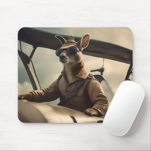 "Vintage Skies: The Kangaroo Pilot in Old Plane Mouse Pad