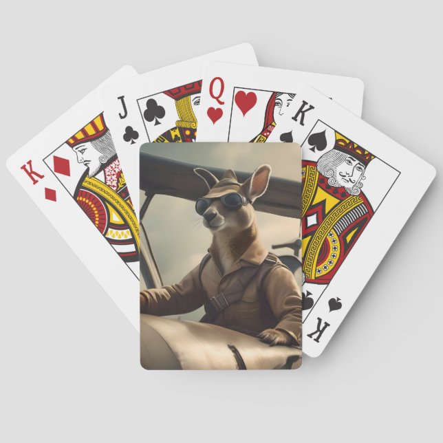 "Vintage Skies: The Kangaroo Pilot in Old Plane Poker Cards (Back)