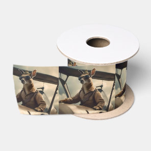 "Vintage Skies: The Kangaroo Pilot in Old Plane Satin Ribbon