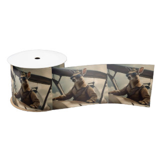"Vintage Skies: The Kangaroo Pilot in Old Plane Satin Ribbon