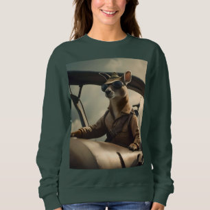 "Vintage Skies: The Kangaroo Pilot in Old Plane Sweatshirt