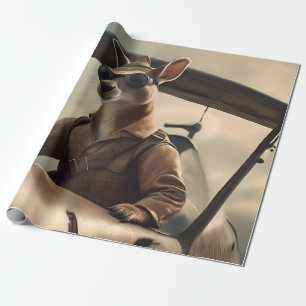 "Vintage Skies: The Kangaroo Pilot in Old Plane Wrapping Paper